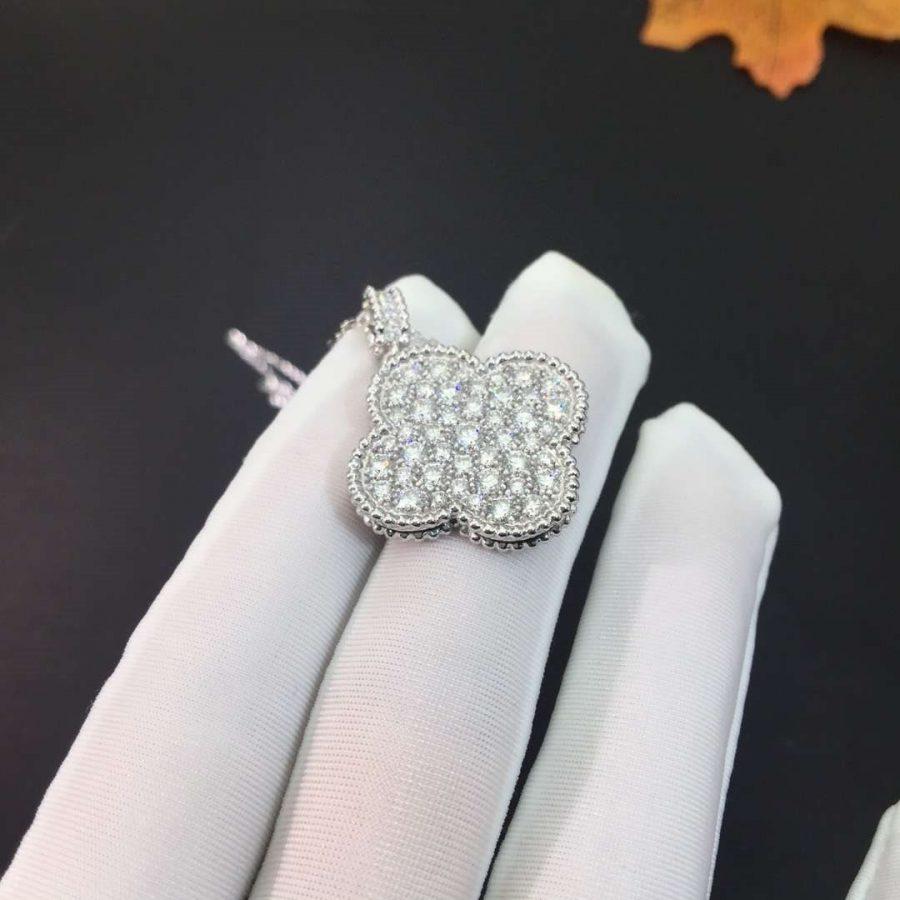 [LUXORA]CLOVER 25MM SILVER FULL DIAMOND BIG CLOVER NECKLACE