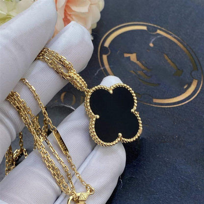 [LUXORA]CLOVER 25MM GOLD ONYX BIG CLOVER NECKLACE