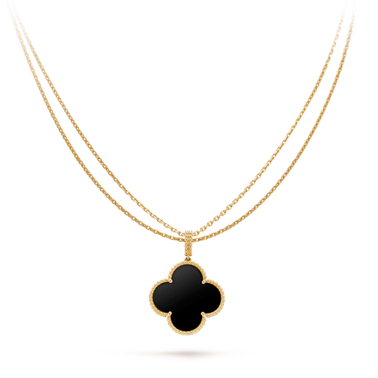[LUXORA]CLOVER 25MM GOLD ONYX BIG CLOVER NECKLACE