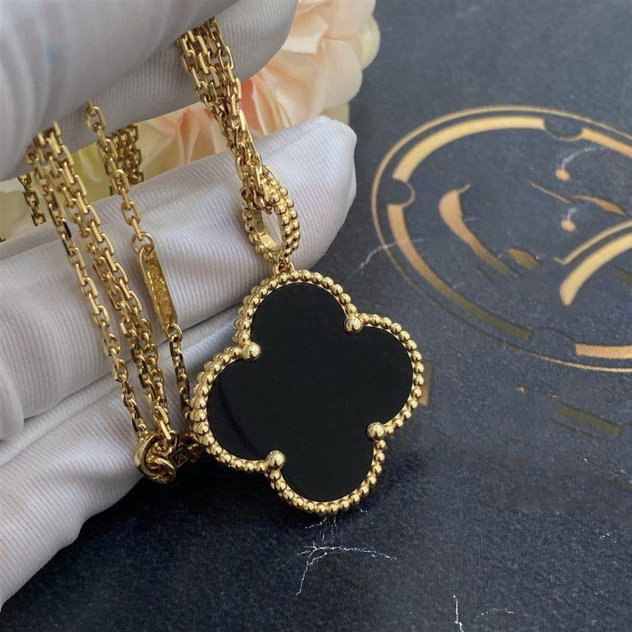 [LUXORA]CLOVER 25MM GOLD ONYX BIG CLOVER NECKLACE