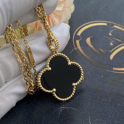[LUXORA]CLOVER 25MM GOLD ONYX BIG CLOVER NECKLACE