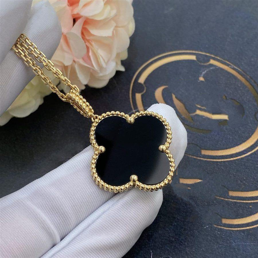 [LUXORA]CLOVER 25MM GOLD ONYX BIG CLOVER NECKLACE