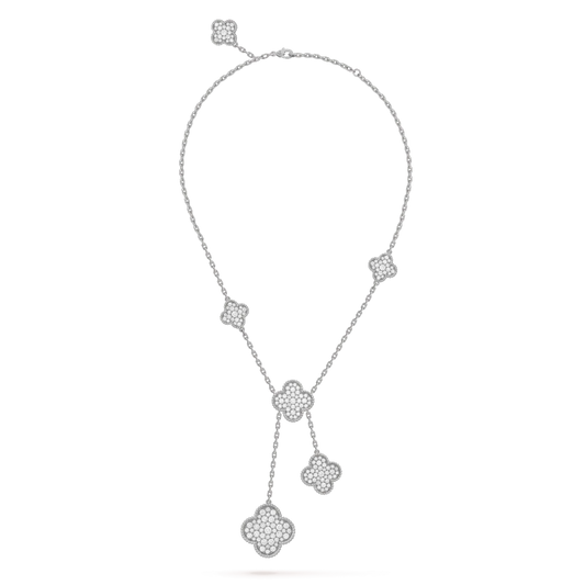 [LUXORA]CLOVER 5 MOTIFS SILVER DIAMONDS NECKLACE
