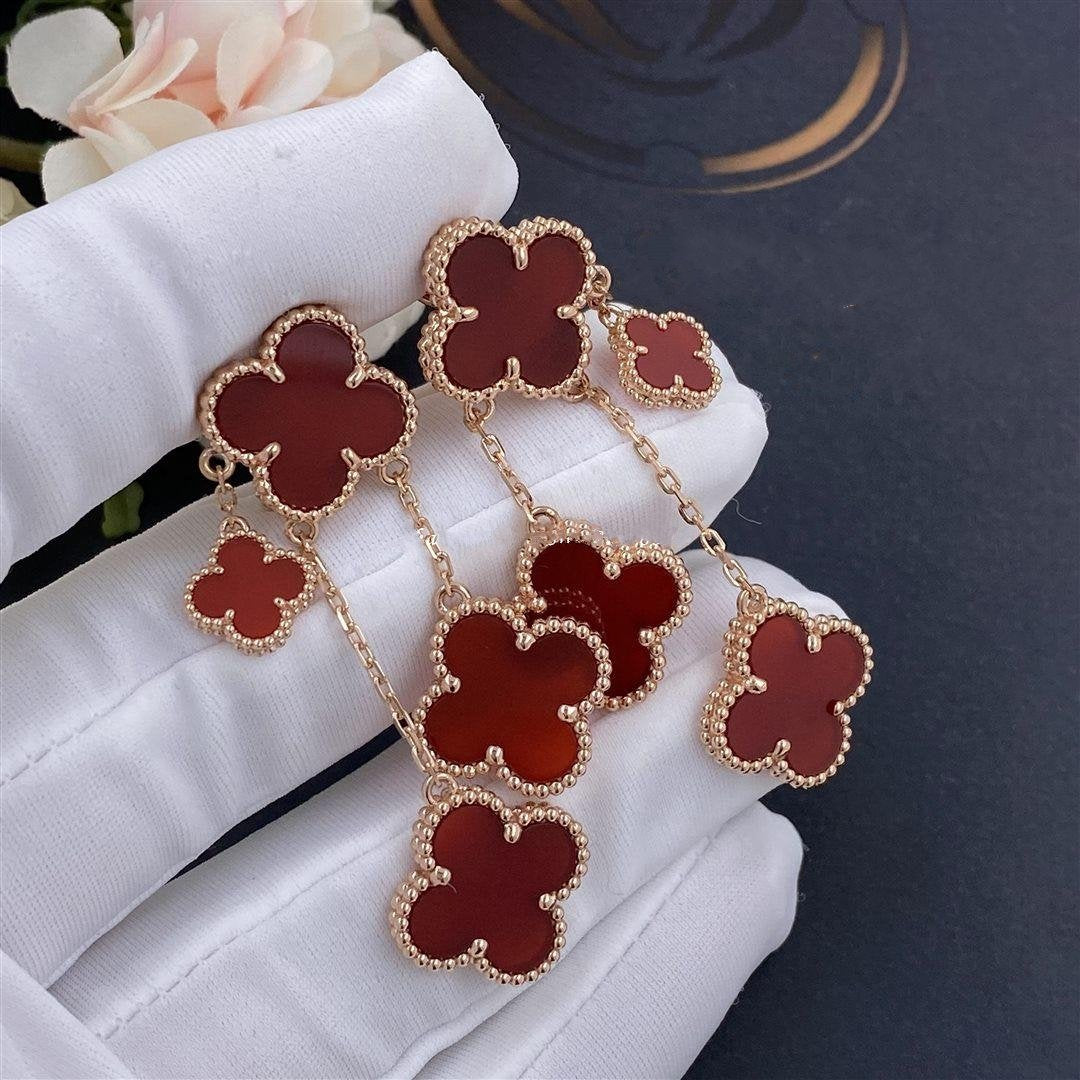 [LUXORA]CLOVER EARRINGS CARNELIAN 4 MOTIFS PINK GOLD