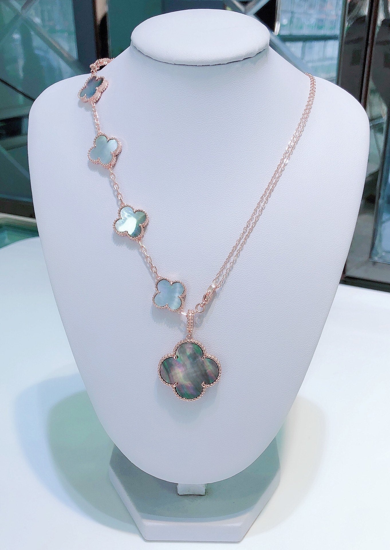 [LUXORA]COMBINED BRACELET 5 MOTIFS AND NECKLACE DARK MOP ROSE GOLD