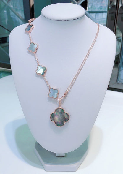 [LUXORA]COMBINED BRACELET 5 MOTIFS AND NECKLACE DARK MOP ROSE GOLD