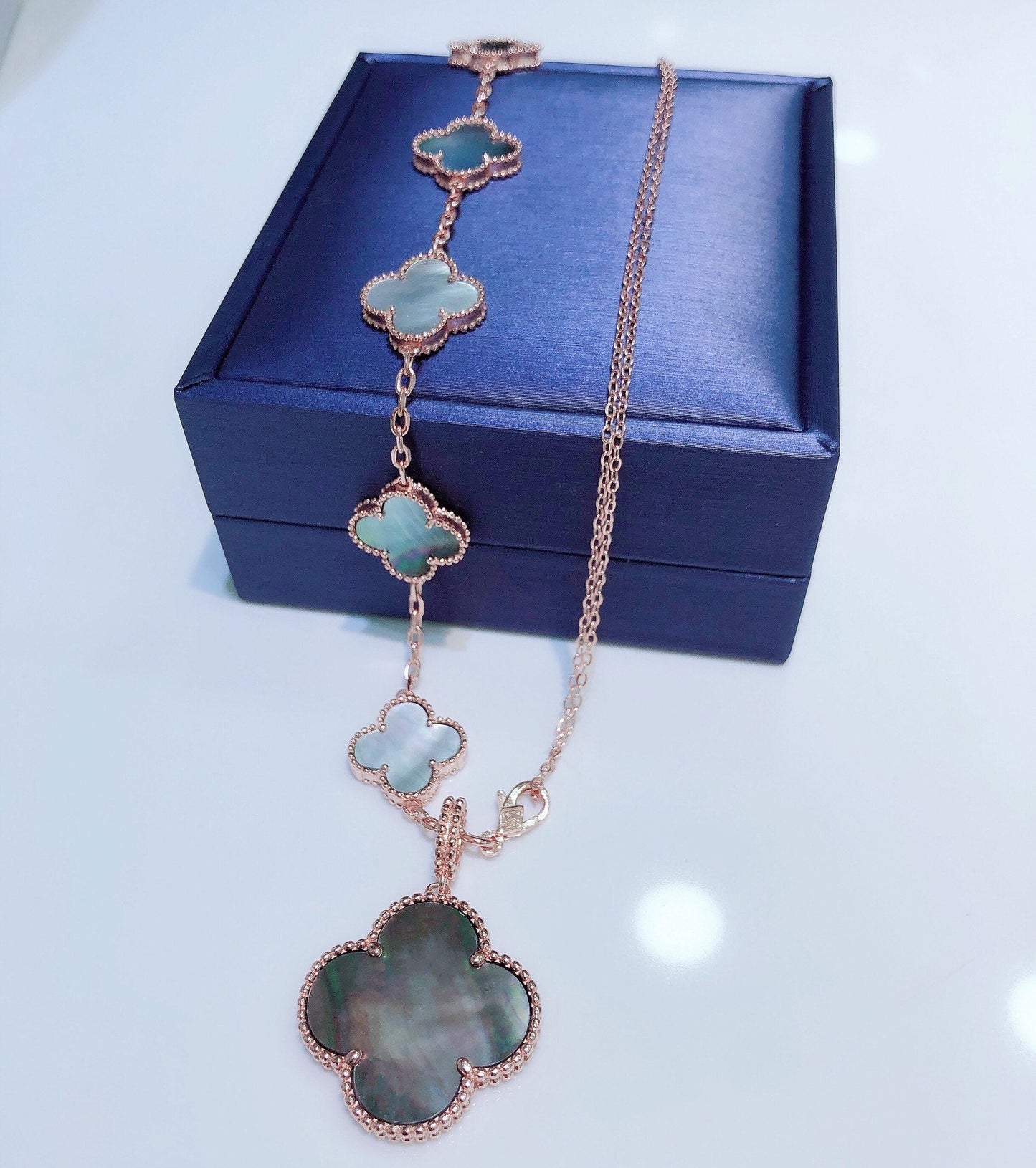 [LUXORA]COMBINED BRACELET 5 MOTIFS AND NECKLACE DARK MOP ROSE GOLD