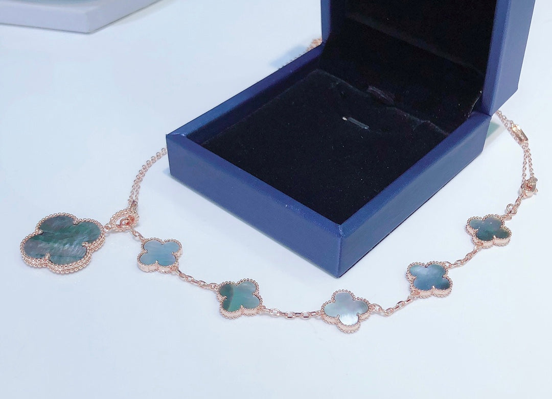 [LUXORA]COMBINED BRACELET 5 MOTIFS AND NECKLACE DARK MOP ROSE GOLD