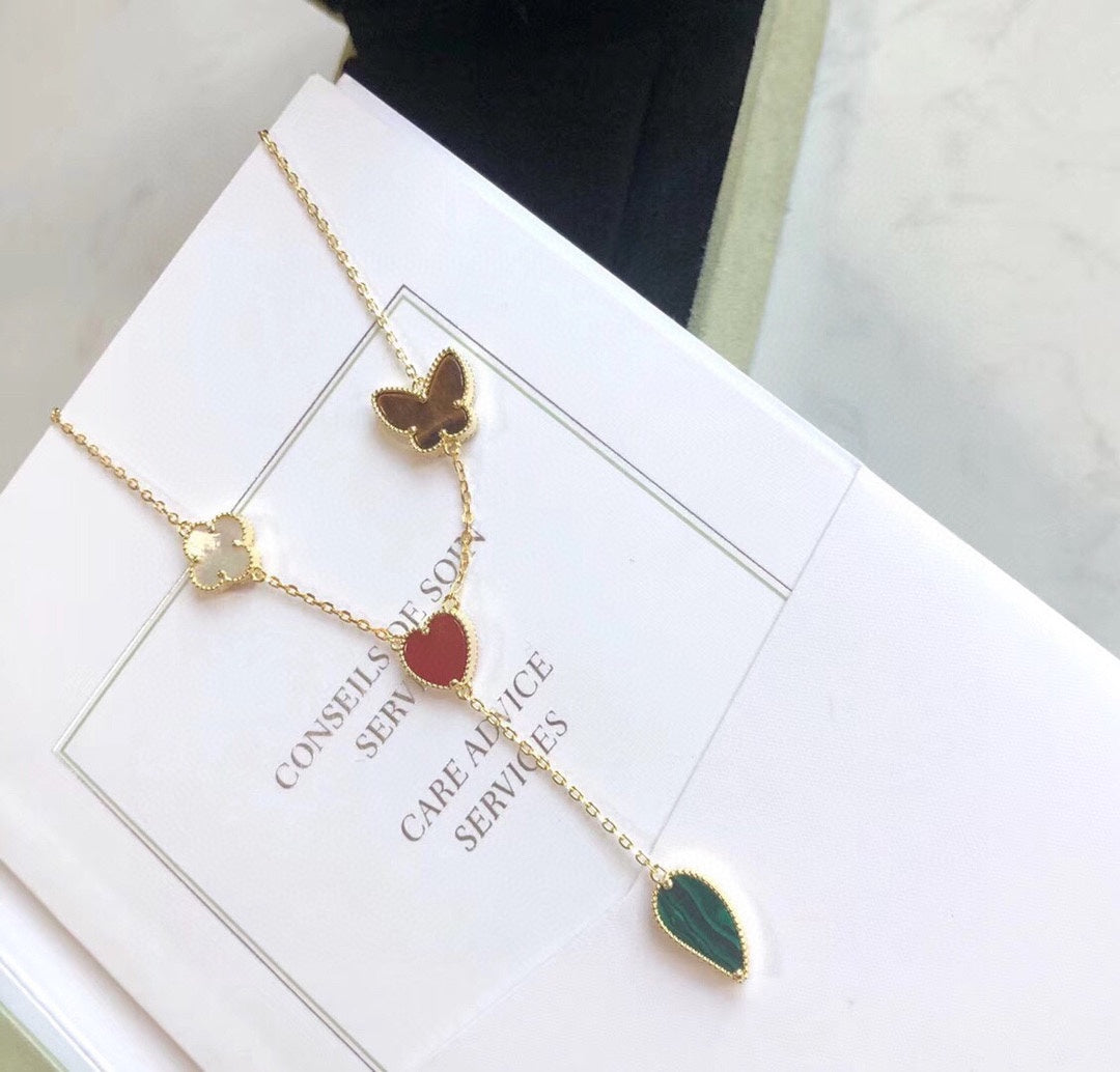 [LUXORA]LUCKY SPRING 4 MOTIFS ROSE GOLD NECKLACE