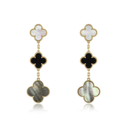 [LUXORA]CLOVER EARRINGS GOLD ONYX MOP 3 MOTIF