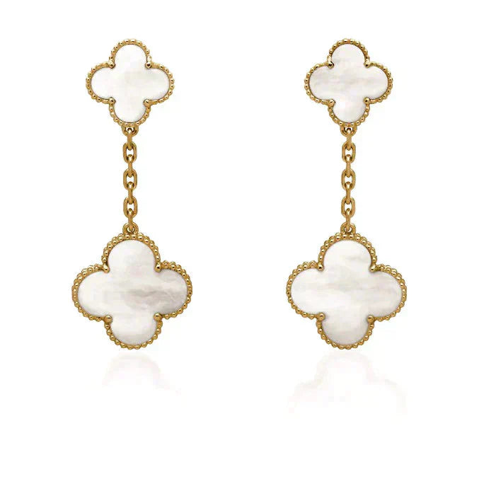 [LUXORA]CLOVER 2 MOTIF WHITE MOP EARRINGS