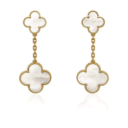 [LUXORA]CLOVER 2 MOTIF WHITE MOP EARRINGS