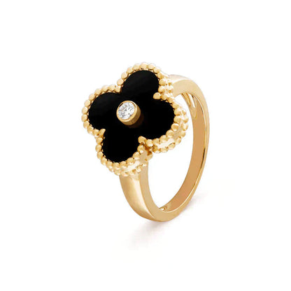 [LUXORA]CLOVER ONYX RING GOLD DIAMOND