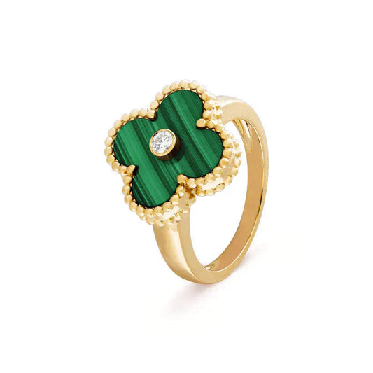 [LUXORA]CLOVER MALACHITE RING GOLD DIAMOND